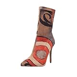 vivianly Women's Sexy Pointy Toe Stiletto Heels Ankle Boots Printed Stretchy Sock Booties Size 9