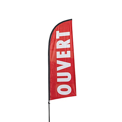 Drapeau publicitaire"OUVERT" de dimensions 225 x 85 cm + mât Cover