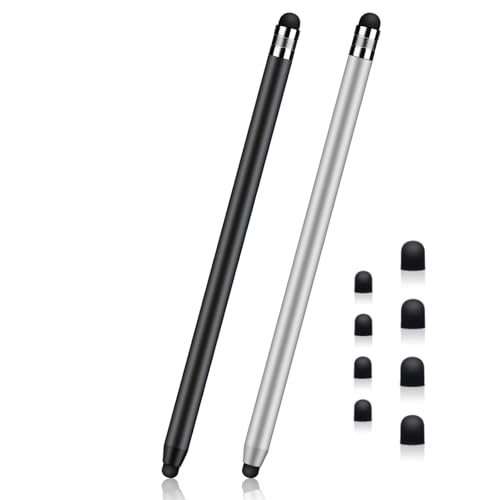 Blisvivi Stylus Pens for Touch Screens 2 Pack Universal Tablet Pen Capacitive 2 in 1 Stylus Pen for Tablets/iPad/iPhone/Mini/pro/Switch/Samsung/Smartphones(Black + Silver)