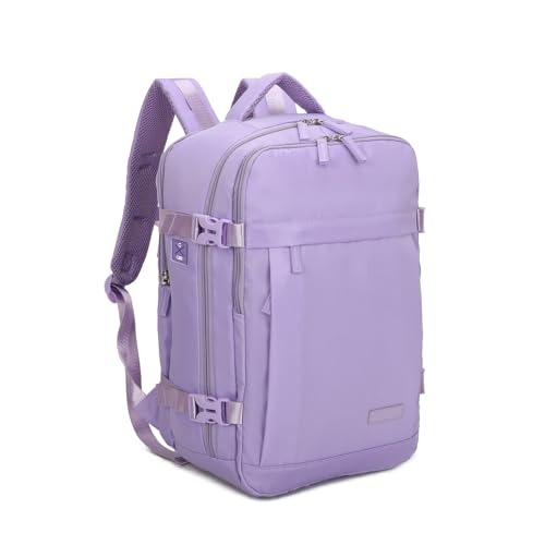 RAYKONG Mochila Cabina Ryanair 40x20x25cm (20L) | Mochila Viaje Avion Impermeable Compatible con Portátil 14 Pulgadas con Orificio de cable | Equipaje mano Alta Resistencia|Mochila Multiuso| Lila