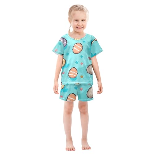 Summer Pajama Set Pixeleastereggs Pattern, Short Sleeve Sleepwear Nightwear3