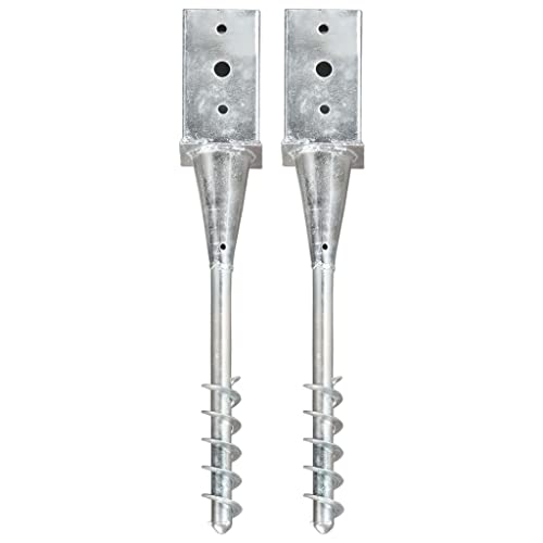 qohoio Ground Spikes 2 pcs Silver 8x8x57 cm Galvanised Steel,Ground Spike for Rotary Washing Line Parasol Cloth Airer Stand Base Rust Resistant Heavy Duty
