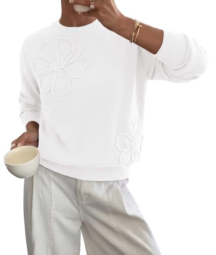 BTFBM Womens Sweaters Lightweight Long Sleeve Tops,White,XX-Large - image 1