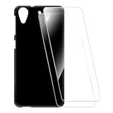 ESCAMOT Bedruckte Hülle + 2 Glas Schutzfolie Kompatibel mit HTC Desire 626G+, Stoßfeste Weiche Cover & HD Klare Tempered Glass Folie (Schwarz)