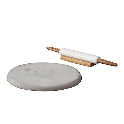 Ellementry Marble Chakla Belan Set with Stand for Kitchen Use, Traditional Roti Maker with Wooden Rolling Pin, Chapati Board and Belan Combo, Kitchen Utensils for Roti, Poori & Chapathi