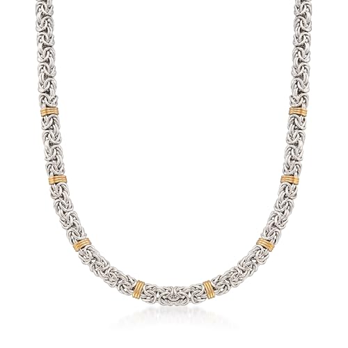 Ross-Simons Sterling Silver and 14kt Yellow Gold Byzantine Station Necklace. 18 inches