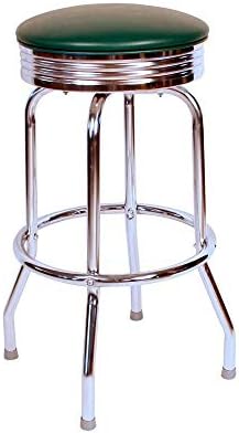 Richardson Seating 1950S Chrome Swivel bar Stool with Seat Metal, 30", Green