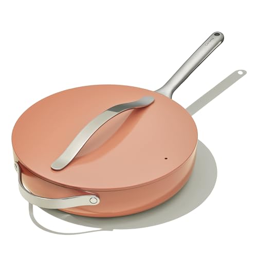 Image of Caraway Nonstick Ceramic Saute Pan with Lid (4.5 qt, 12 inch) - Non Toxic, PTFE & PFOA Free - Oven Safe & Compatible with All Stovetops (Gas, Electric & Induction) - Perracotta