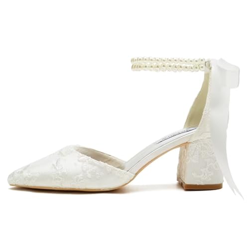 Block Heel Wedding Shoes for Bride Pointed Toe Pearl Wedding Heels Bridal Shoes3