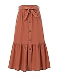 Kukume Maxi Brown Skirts Button Front High Waisted Skirts with Belt Long Ruffled Skirts for Teen Girls 5-6 Years