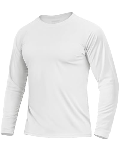 TACVASEN Long Sleeve Tops Mens Summer Shirts Sun UV Protection T Shirts UPF 50+ Outdoor Hiking Shirt UV Protection Tshirts White
