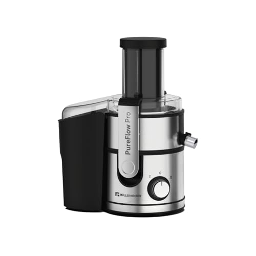 Muller Kitchen MK-6075 Licuadora para verduras y frutas (INOX, Tubo de alimentación extra grande, 2 velocidades, pies de goma antideslizantes)