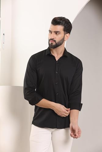 Image of FILO HEVIS Men's Solid Regular Fit Cotton Casual Shirt with Spread Collar & Full Sleeves.