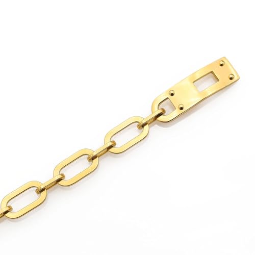 18K Gold Plated Turn Lock Bracelet,Classical Fashion Stainless Steel Chain Bracelet for Men and Womens 6
