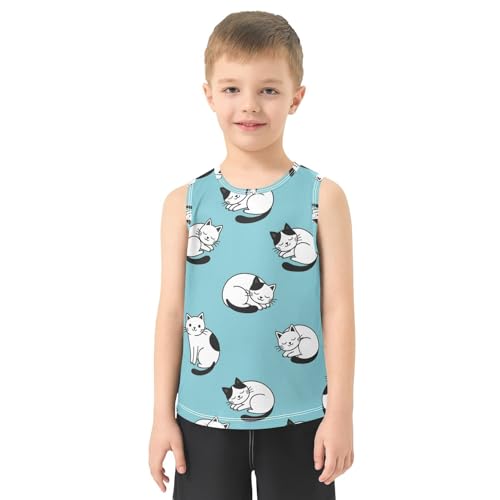 J JOYSAY Cute Cat Blue Boys Tank Top Sleeveless Muscle Shirts Quick Dry Workout Active Sport Kids T-Shirts 3-15T2
