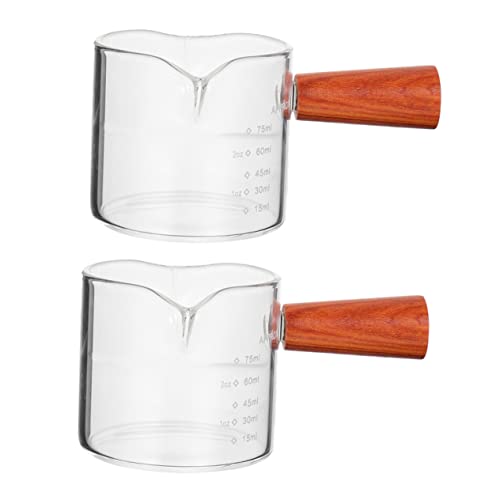 ABOOFAN 2pezzi Bicchierino da Shot per Espresso con Doppio Beccuccio e Manico in Legno Misurino per Espresso Bicchiere da Latte Vetro