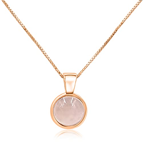 Real 8mm Rose Quartz Bezel Pendant Chain...