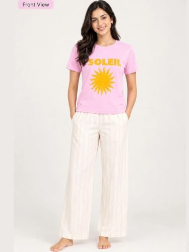 Image of Marks & Spencer Women's Pure Cotton Pyjama Set with Woven Bottoms