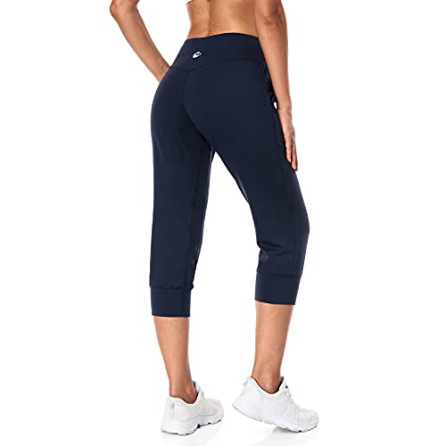 M MOTEEPI Capri-Jogginghose mit hoher Taille, für Damen, für Yoga, Laufen, mit Taschen - Blau - Groß Cover
