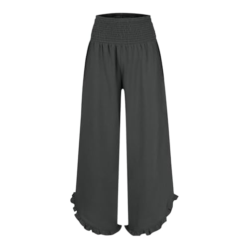 GOKKILRW Women Linen Pants Summer Wide Leg Beach Capris Lightweight High Waist Ruffle Flowy Palazzo Pant Boho Casual Trousers2