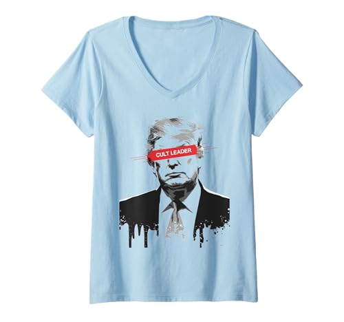 Femme Chef de secte Anti-Trump Anti-président Donal Trump T-Shirt avec Col en V