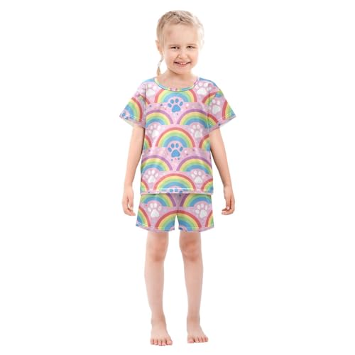 ALAZA Rainbow Cat Paw Print Stylish Pajamas Short Sleeve 2 Piece Sleepwear Top and Bottom Pajama Set Unisex3