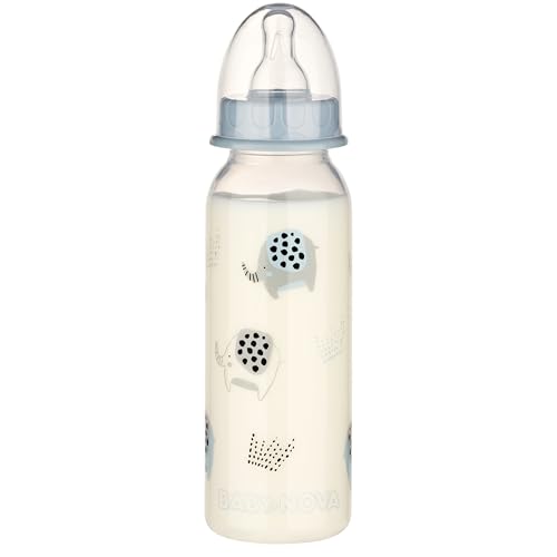 babynova 240 ml Standard Babyflasche im 3er Set mit Anti-Kolik Sauger aus Silikon für Neugeborene – Babyflaschen ab 0 Monate – BPA-frei - Elefanten
