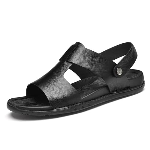 Men's Genuine Leather Open Toe Flat Fashion Sandals Summer Comfortable Breatheable Dual Use Slip On Athletic Walking Sandal for Driving Casual Beach