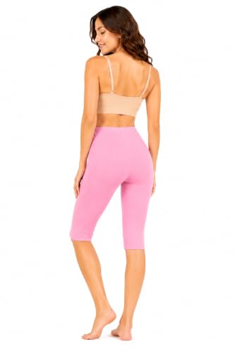 Image of mybody Women's Cotton Knee Length Cycling Shorts | Stretchable Breathable Biker Gym Yoga Workout Shorts | Mid Waist Athletic Fit