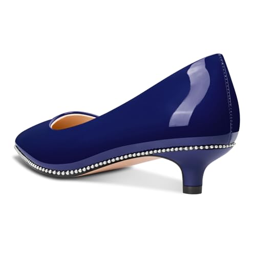 Image of Aachcol Womens Low Heel Pointed Toe Pumps Silver Beaded Kitten Heels Slip-on Comfortable Office Dress Shoes 1.4 Inches Heels