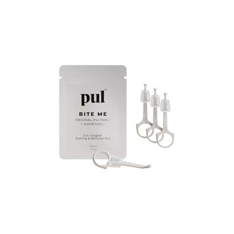 PUL Chew Tool & Clear Aligner Removal 2 in 1 Combo Tool - Compatible with Removable Braces & Trays, Aligners, Retainers, Dentures - Hygienic Oral Care - Compact & Durable - 4 Pack, White Cover