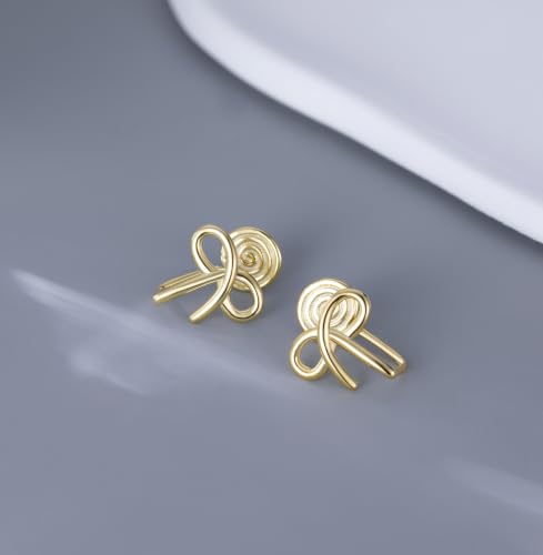 Image of Reffeer Solid 925 Sterling Silver Bow Clip On Earrings Ribbon for Women Bowknot Cuff Earrings Non Pierced Wrap Earrings
