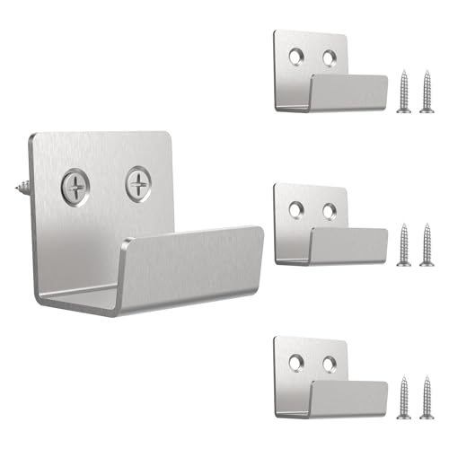 Image of 4 Pcs Tile Display Wall Hanger, Stainless Steel Wall Mounted Tile Bracket, Heavy Duty Tile Hanger with Mounting Screws for Mirrors, Picture Frame Ceramic Wall Display Silver