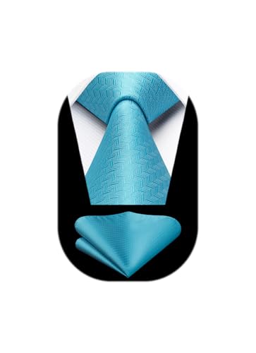HISDERN Cravate Homme Bleu Aqua Cravates et Pochette Mariage Élégant Ensemble de Cravate Mouchoir