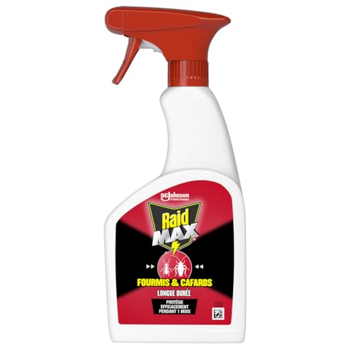 Raid Max Spray Fourmis & Cafards - Action Rapide & Protection Longue Durée - Sans Parfum - 1 Spray, 500 ml