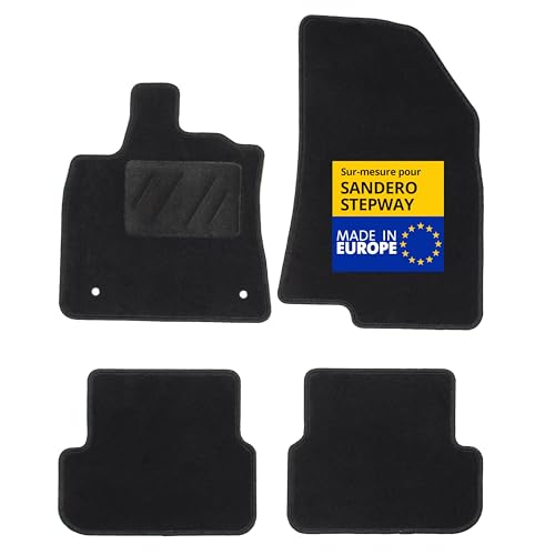 DBS – Tapis de Voiture - sur Mesure pour Dacia SANDERO/STEPWAY dès 01/2021 – Antidérapants avec Clips de Fixation – 4 Tapis Auto Avant/arrière –...