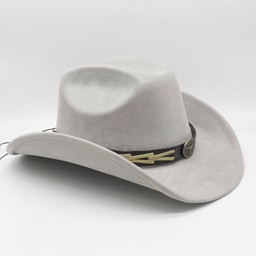 Image of Western Cowboy Hat for Women Men with Band Wide Brim Suede Cowboy Cowgirl Hat Western Style Hat