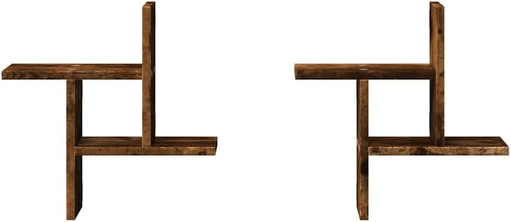 vidaXL Smoked Oak Floating Wall Shelves 2 Pcs Set Perfect for Organizing Living Room Modern Storage Solution Engineered Wood Adjustable Shelf Mounted Display Utility Shelving Decorative Decor