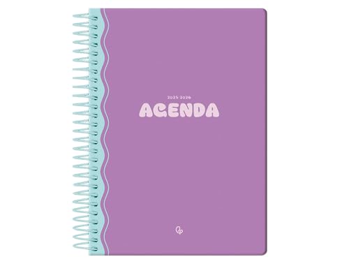 Agenda escolar liderpapel 25-26 espiral classic morado semana vista a5 bilingüe papel fsc 70 gr.