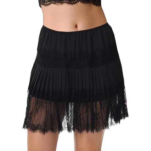 Vanrose Jan Stylish Lace Shirt Extenders Skirts for Legging Slip Skirts Black S/M Cover