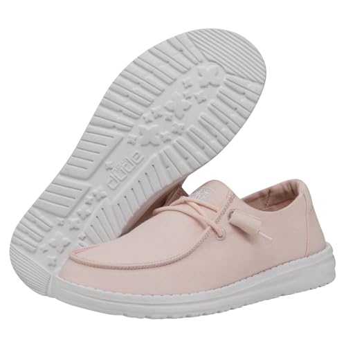 HEYDUDE HEYDUDE Women's Wendy Slub Canvas Slip On Shoe, Pink Size 9 | Comfortable Lightweight Casual Loafer with Elastic Laces