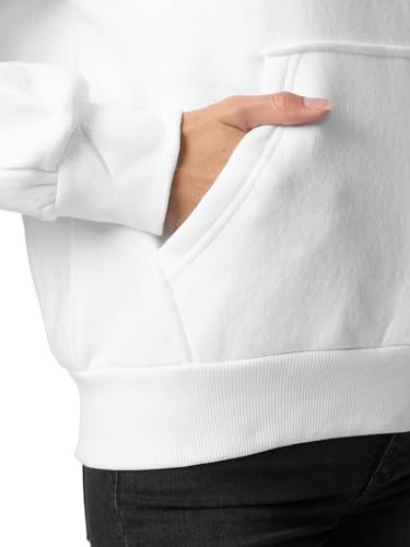 Smith & Solo Hoodie Damen – Kapuzenpullover Frauen Baumwolle Long, mit Kapuze Pullover Sweatshirt Rundhals, Slim Fit Freizeit Sport Langarmshirt, Hoodies Training - Pulli Streetwear Weiß L