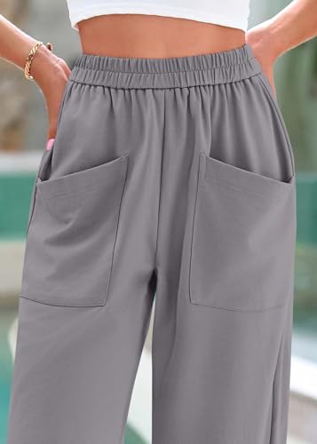 Women's Wide Leg Capri Pants Elastic High Waist Casual Pants Loose Fit Trousers with Pockets3