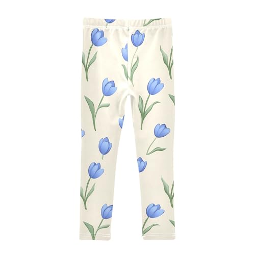 Blue Tulip Flower Girls Leggings Soft Stretch Workout Yoga Dance Pants for Kids Casual Tights2