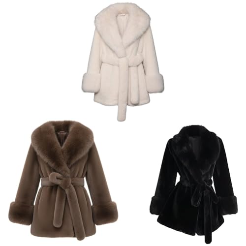 Manteau en fausse fourrure femme long contre le froid avec col protecteur