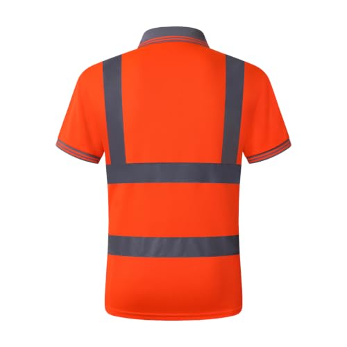 Image of High Visibility Reflective Safety Shirts for Men Women Hi Vis Viz Protective Safety Workwear Polo T Shirt with Pockets for Construction Meet ANSI Class 2(ST191-Orange-XL)