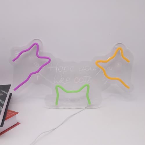 Image of Hope You Like Cats Neon Sign, USB Powered Cat LED Light Decor | Cute Cat Wall Decor for Bedroom, Kids Room, Game Room, Halloween Party and Cat Lovers Gift