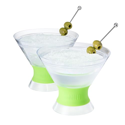 Image of Cooling Martini Glasses Set of 2 - 10oz Freezer Gel Cocktail Cups - Double Wall Insulated Shatterproof Plastic - Active Cooling Drinkware for Margaritas, Cosmopolitans, Pool Parties, Home Bar & Gift