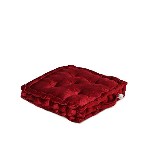 Redearth Velvet Floor Pillows-Premium Rayon Cotton Velvet Washable Extra Soft Plush Square Seat Cushion With Handle For Dining, Patio, Office, Outdoor, Hardwood Floor (18X18X4; Wine Red) Pack Of 2 #TOP2