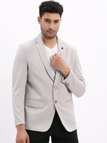 Image of SHOWOFFFF Men Solid Single Breasted Casual Blazer | Notched Lapel Full Sleeves Cotton Blazer for Mens | Slim Fit Regular Length Blazer for Men's